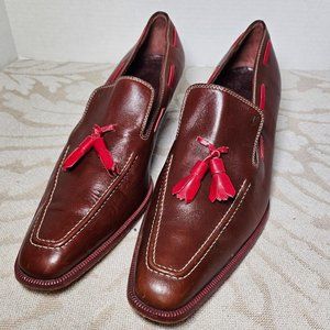 Tods Brown Leather w/ Red Tassel Slip On Loafer Shoe Size 41 / US 8 / 8.5